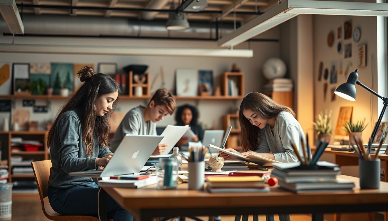 Students collaborating in study space